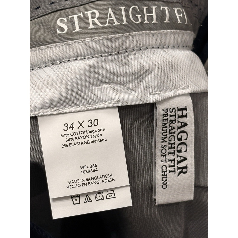 NEW Haggar Straight Fit Mens Pants 34W x 30L Waistband Navy Premium Soft Stretch - Picture 12 of 14